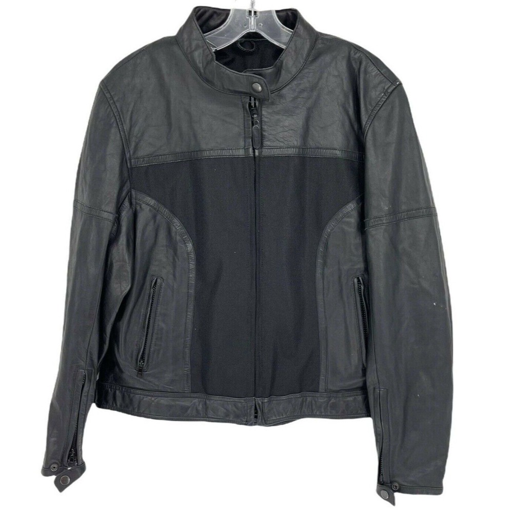 River Road Motorcycle Jacket Womens XL Genuine Leather‎ Mesh Removable Liner Zip